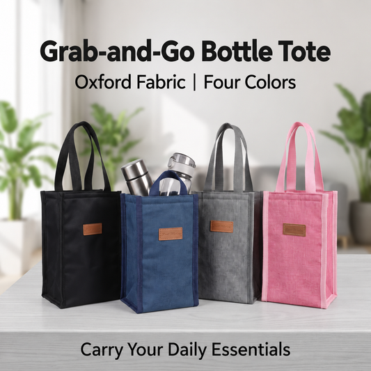 Bottle totes in Black, Blue, Gray, and Pink