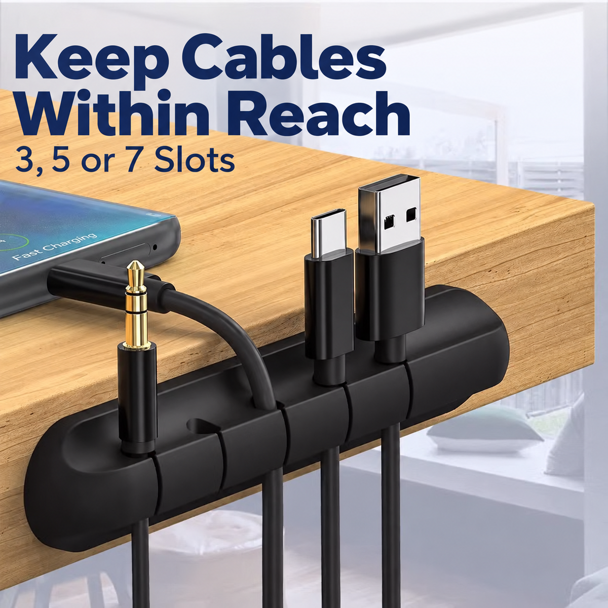 Black desktop cable organizer