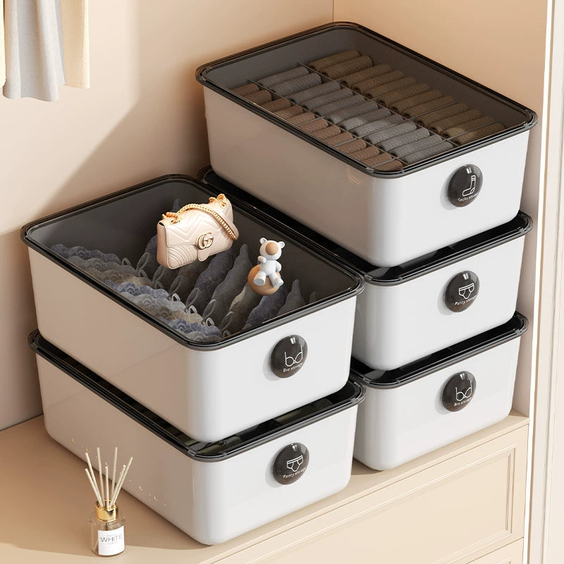 White underwear storage boxes with translucent black lids