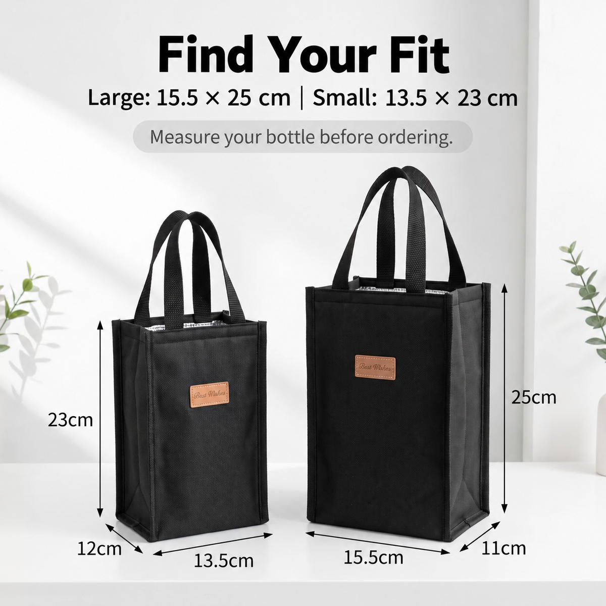 Small and Large bottle tote dimensions