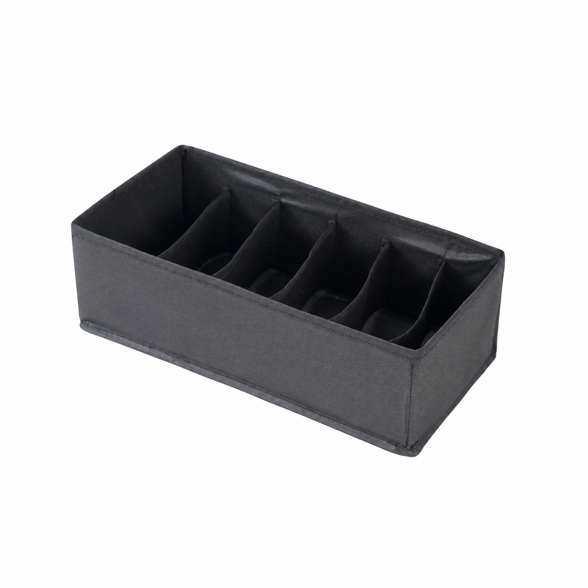 Dark gray fabric drawer organizer with six compartments