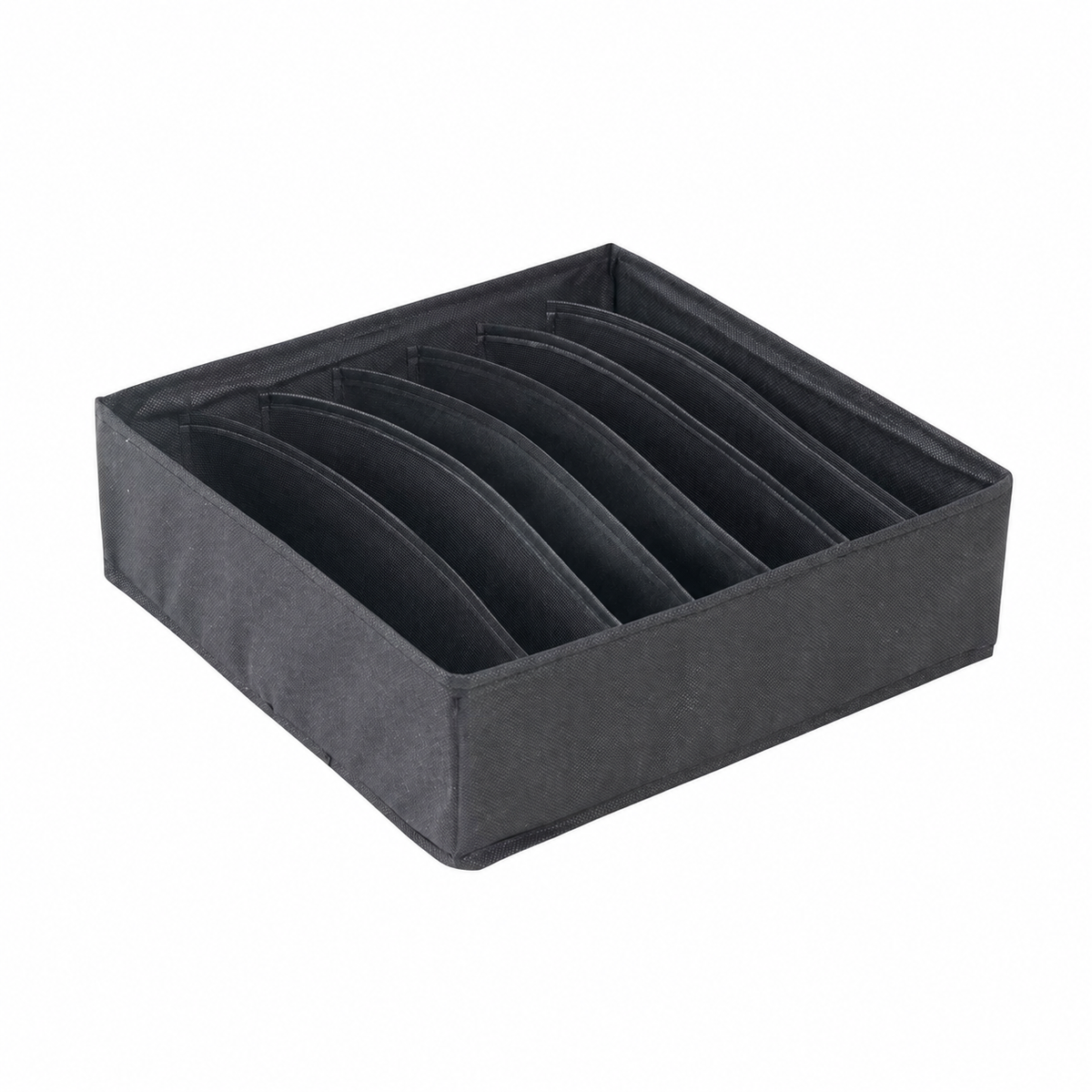 Dark gray fabric drawer organizer with seven compartments