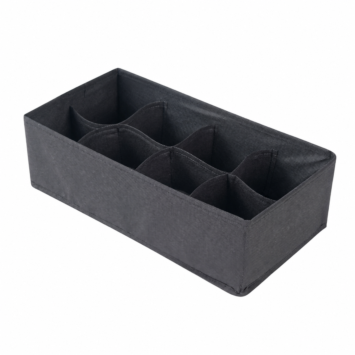 Dark gray fabric drawer organizer with eight compartments