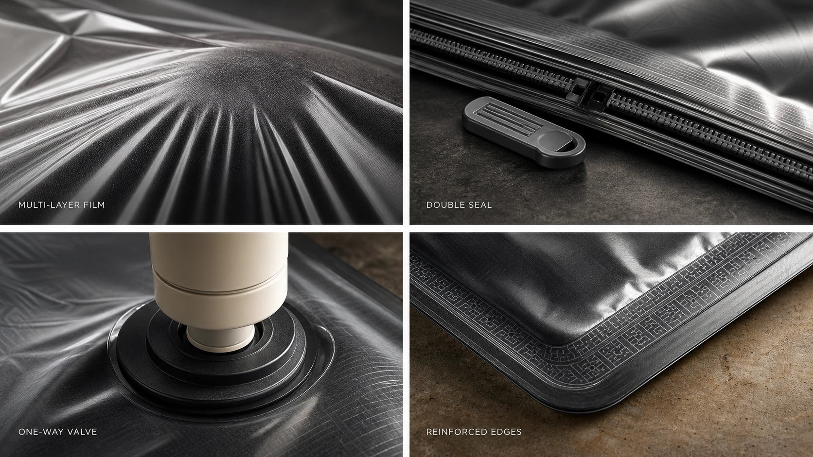 Film, zipper, valve, and edge detail